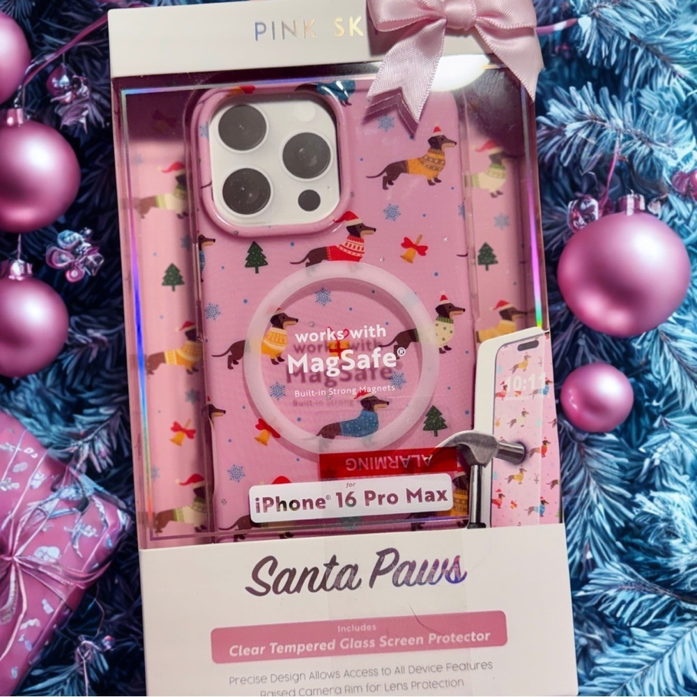 Pink Sky “Santa Paws” MagSafe iPhone 16 Pro Max Case + Screen Protector - Picture 3 of 9